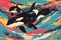 Orca in the style of a risograph print painting animal whale.