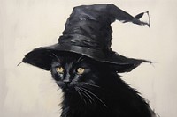 Silhouate cat wear witch hat painting art animal.