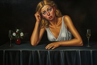 Sad woman painting art portrait.