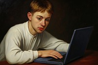 Student and laptop painting computer portrait.
