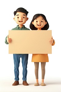 Couple woman holding board standing person white background.