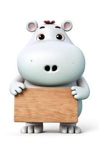 Crying hippo holding board animal wood toy.