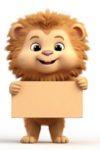 Happy lion holding board animal mammal cute.