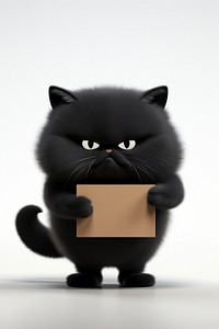 Sad Black cat holding board animal cardboard mammal.