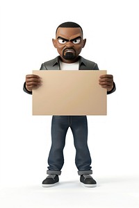 Angry man holding board cardboard portrait standing.