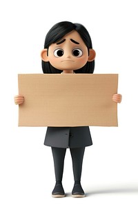 Depressed woman holding board cardboard standing person.