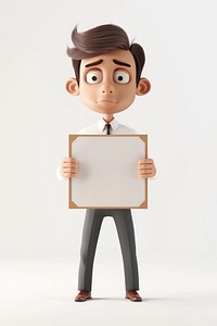 Tired office worker holding board portrait standing person.