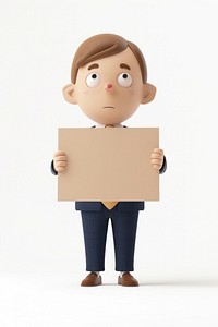 Tired office worker holding board cardboard figurine standing.