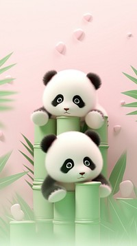 Baby panda with bamboo cartoon animal mammal.