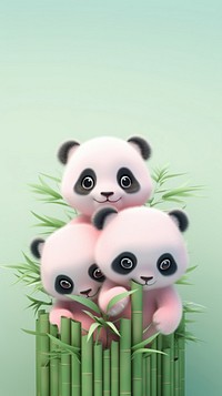 Baby panda with bamboo cartoon animal mammal.