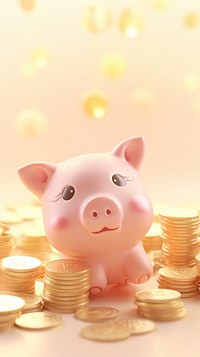 Piggy with gold coin mammal representation investment.