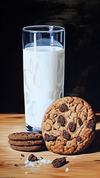Cookie and milk dairy food confectionery.
