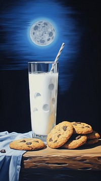 Cookie and milk night food moon.