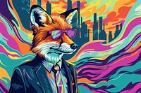 Businessman fox stand in the city in the style of graphic novel art painting graphics.