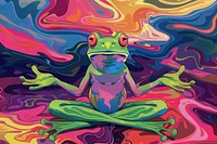 Frog meditation in the style of graphic novel painting art amphibian.