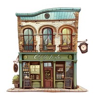 Cartoon of Coffee shop architecture building city.