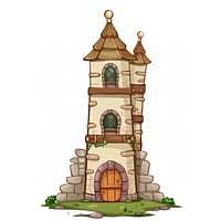 Cartoon of retro tower architecture building white background.