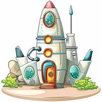 Cartoon of Space House architecture vehicle transportation.