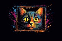 Funny cat looking out of the box in the style of graphic novel painting graphics cartoon.