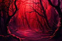 Illustration Mysterious red forest horror dark night backgrounds painting graphics.