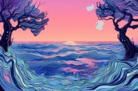 Illustration Magical fantasy underwater landscape outdoors painting cartoon.