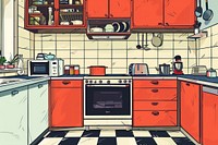 Illustration modern nordic kitchen appliance cartoon oven.