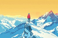 Illustration Mountaineer standing on top of snowy mountain range adventure outdoors walking.