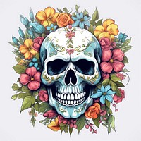 Skull with flowers art pattern drawing sketch.