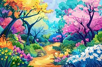 Illustration beautiful spring garden painting backgrounds outdoors.