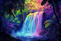 Illustration Colorful waterfall in fantasy in jungle outdoors painting flowing.