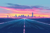 Illustration empty asphalt road with city skyline architecture cityscape outdoors.