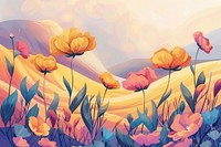 Illustration Flowers field sunny day flower backgrounds outdoors.