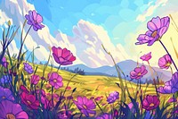 Illustration Flowers field sunny day flower outdoors painting.
