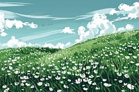 Illustration Grass field with white flowers grass backgrounds grassland.