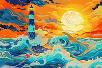 Illustration lighthouse in the sea painting cartoon tower.