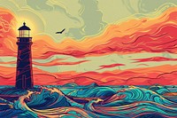 Illustration lighthouse in the sea architecture painting cartoon.