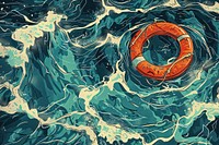 Illustration Lifebuoy floats in rough sea waters backgrounds lifebuoy art.