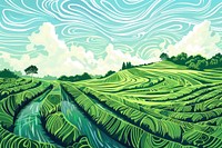 Illustration Paddy rice field agriculture backgrounds landscape.