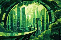 Illustration Spectacular eco-futuristic cityscape full with greenery architecture outdoors plant.