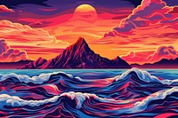 Illustration The mountain in the sea art landscape outdoors.