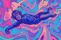 Monkey floating in space in the style of graphic novel painting art graphics.
