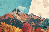 Retro collage of Colorful Autumn Season and Mountain mountain autumn landscape.