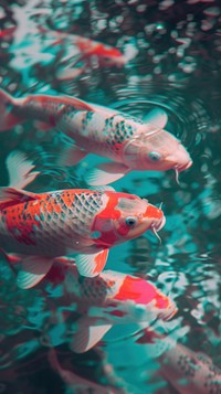 Koi fishs in pool outdoors animal nature.