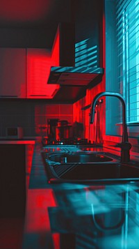 Kitchen sink red architecture.