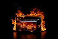 Radio fire fireplace black background.