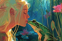 Princess who kisses a little frog who will become her prince wildlife outdoors cartoon.