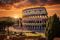 Rome colosseum landmark sunset.