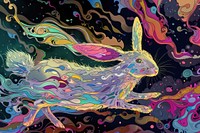 Rabbit racing quickly to Wonderland in the style of graphic novel painting art pattern.