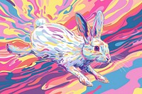 Rabbit racing quickly to Wonderland in the style of graphic novel art painting cartoon.