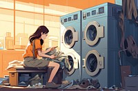 Laundry machine woman loading appliance dryer.